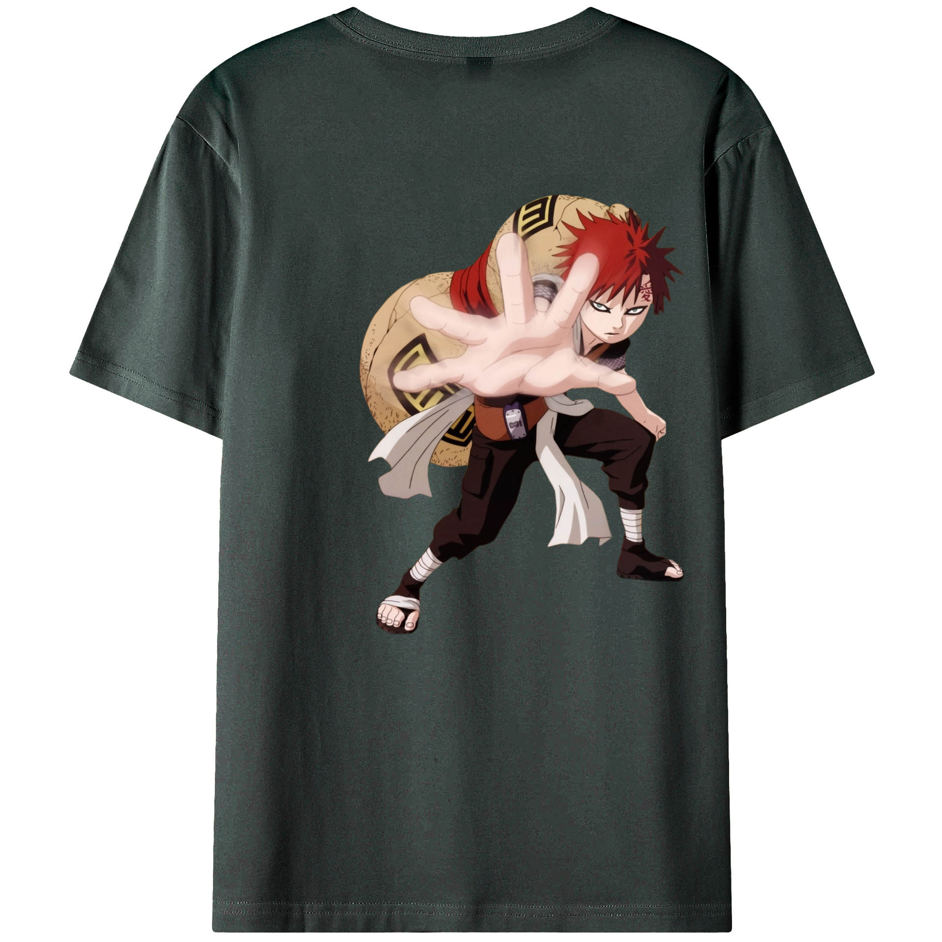 （画像用） NARUTO -ナルト- ガアラ Gaara 綿100％ メンズ半袖Tシャツ（バックプリント） 通気性